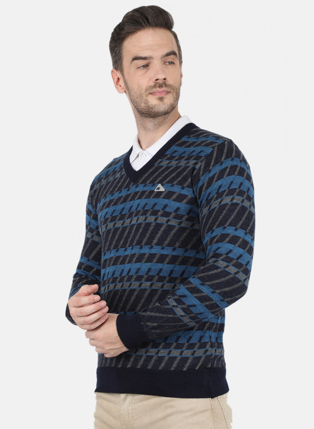 Men NAvy Blue Jaquard Pullover