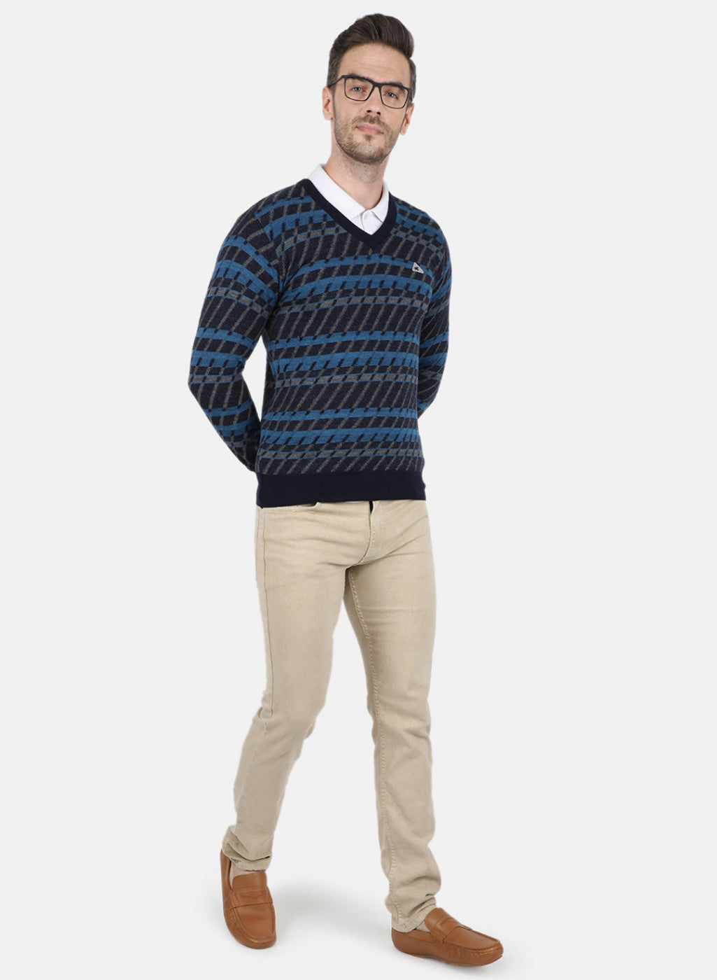 Men NAvy Blue Jaquard Pullover