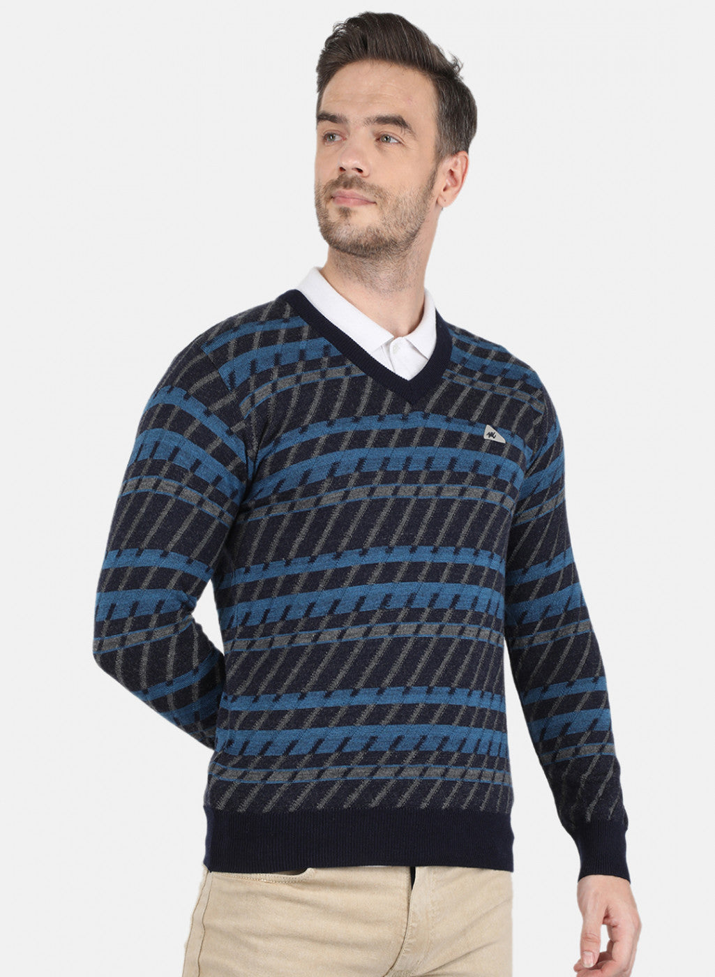 Men NAvy Blue Jaquard Pullover
