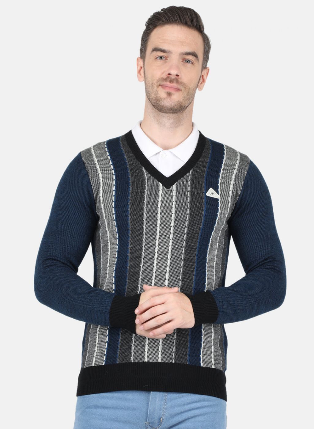 Men Black Self Design Pullover