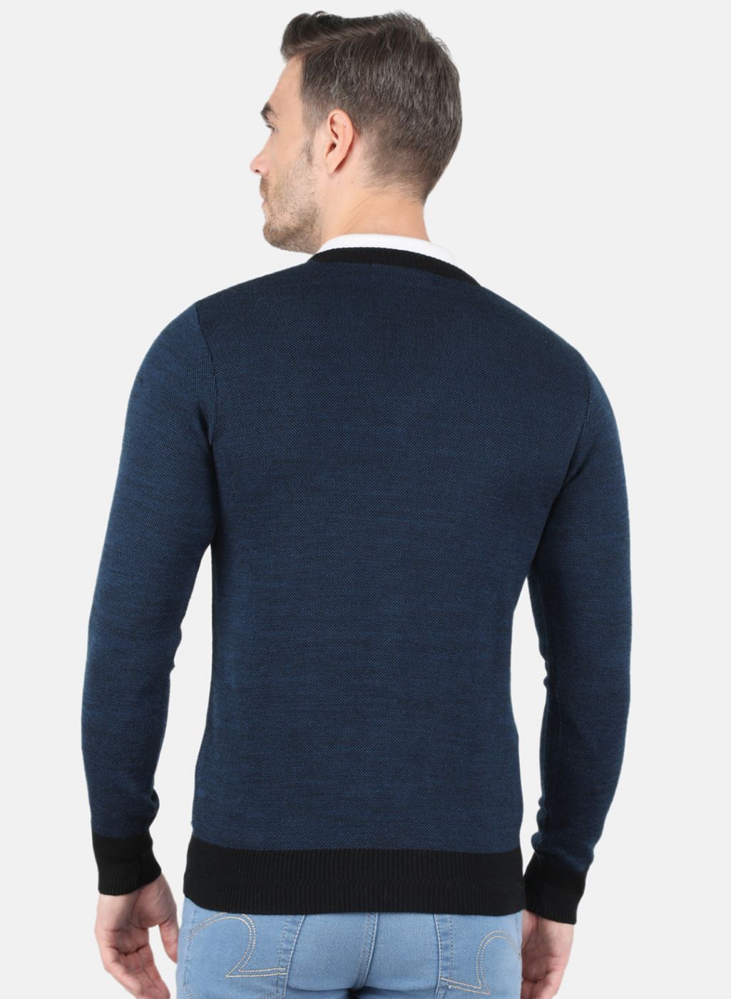 Men Black Self Design Pullover
