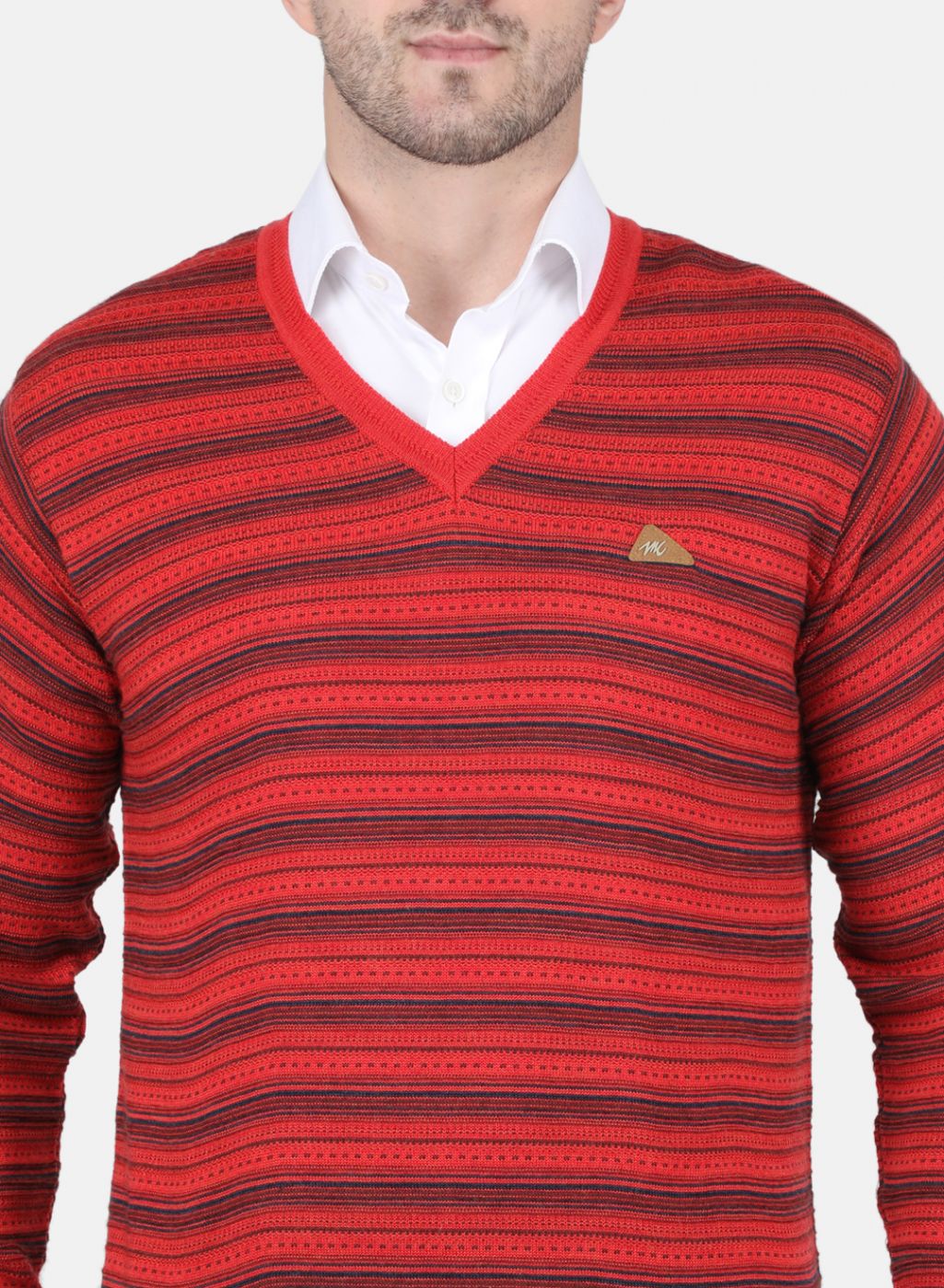 Men Orange Jaquard Pullover