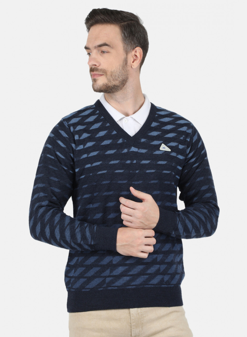 Men NAvy Blue Self Design Pullover