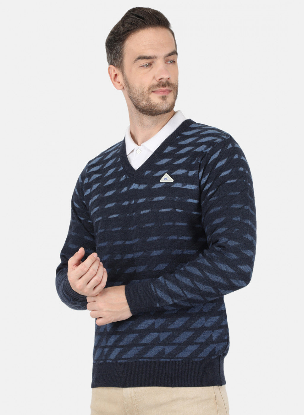 Men NAvy Blue Self Design Pullover