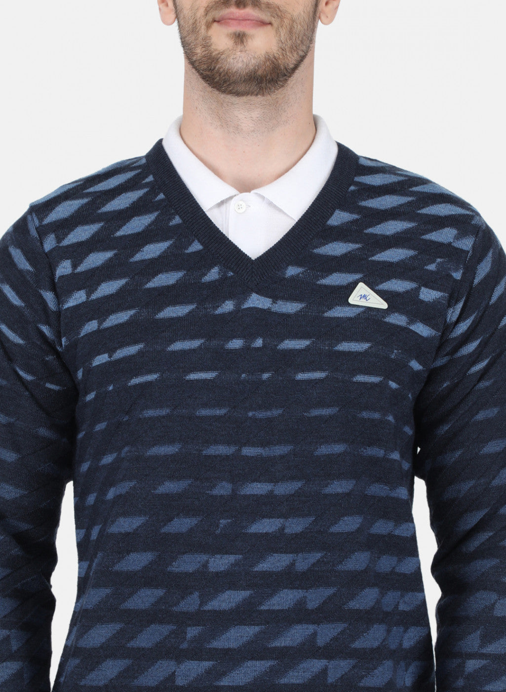 Men NAvy Blue Self Design Pullover