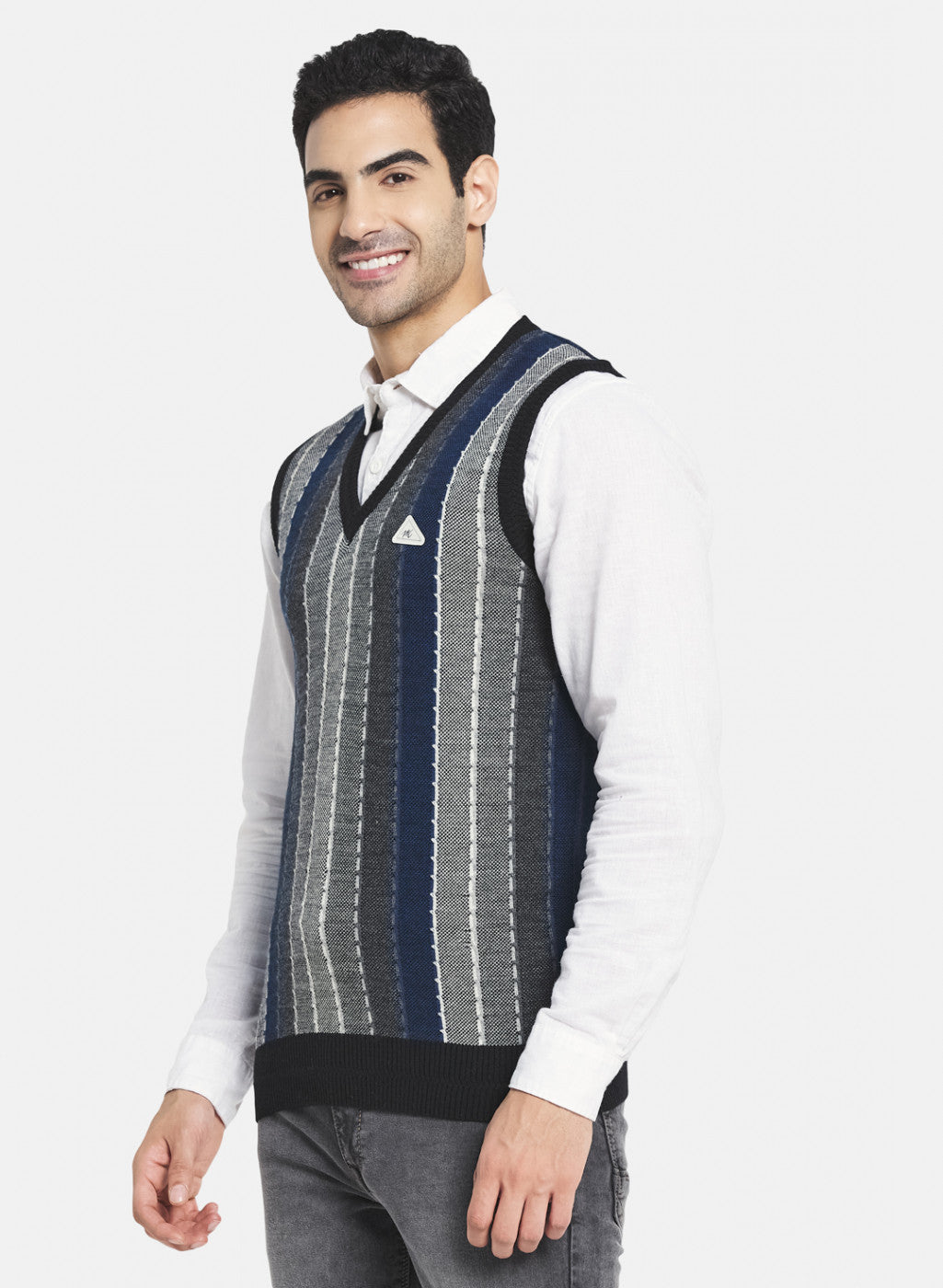 Men Black Self Design Sweater