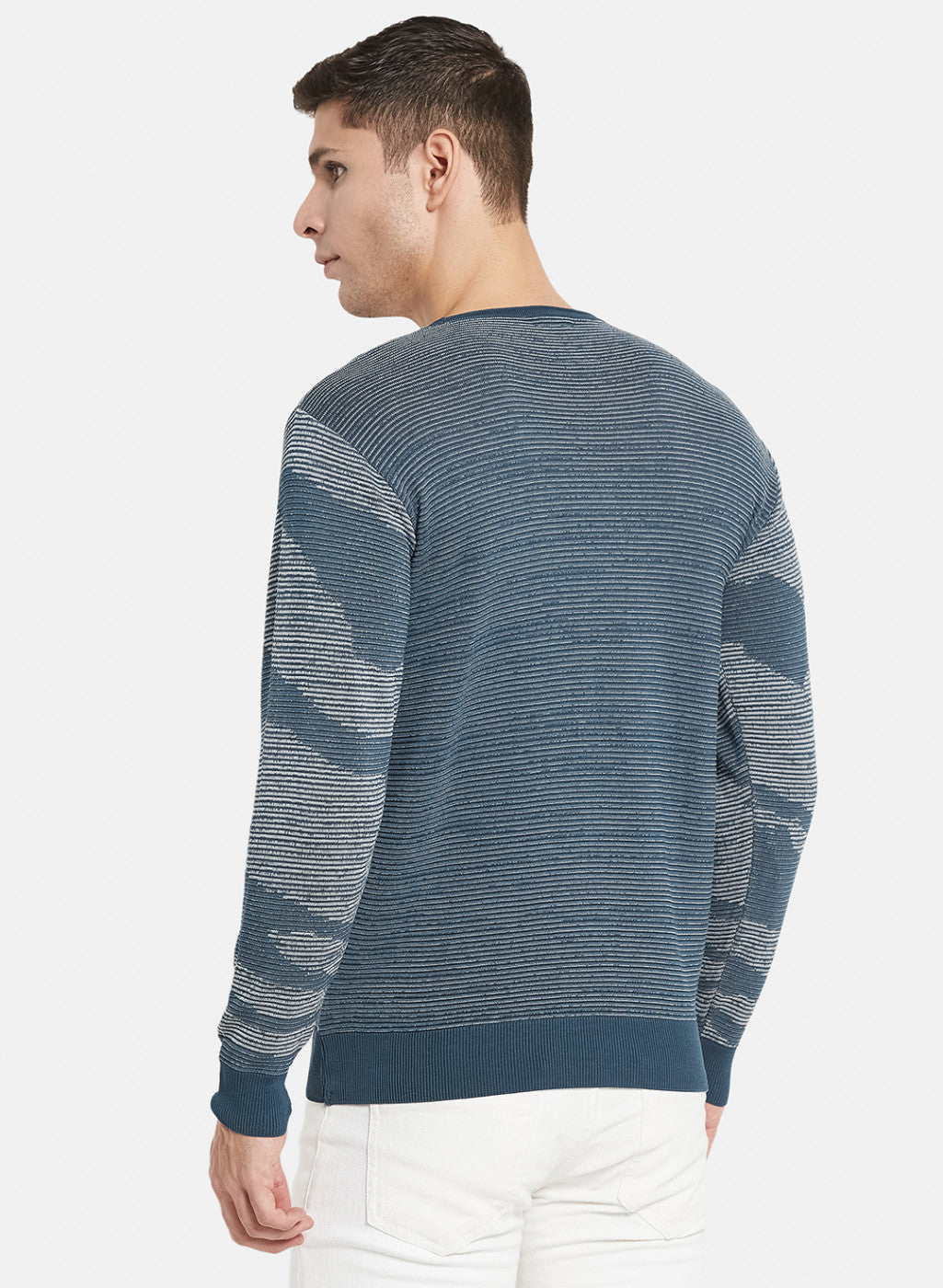 Men Blue Jaquard Pullover