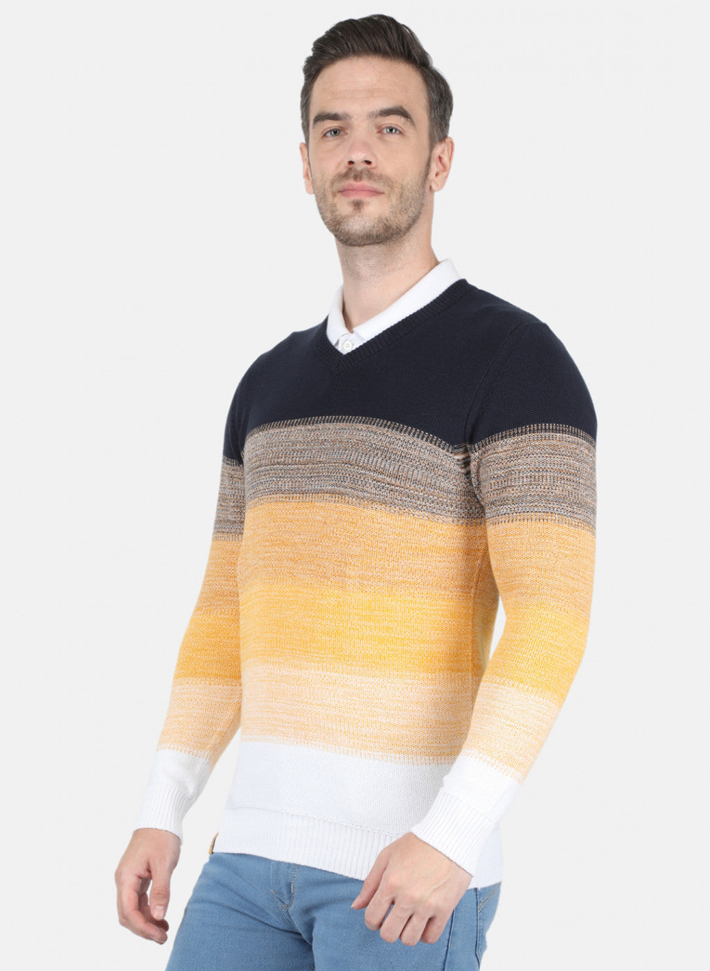 Men White Self Design Pullover