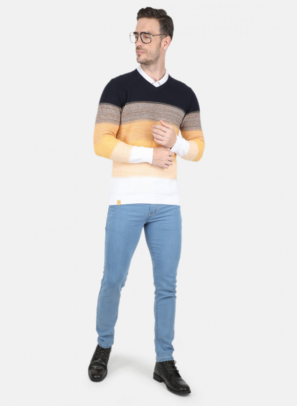 Men White Self Design Pullover