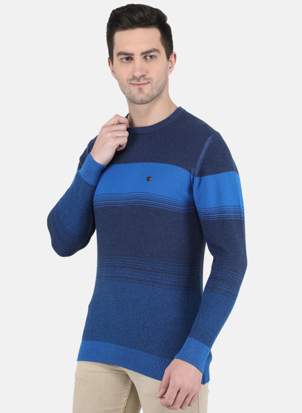 Men Blue Jaquard Pullover