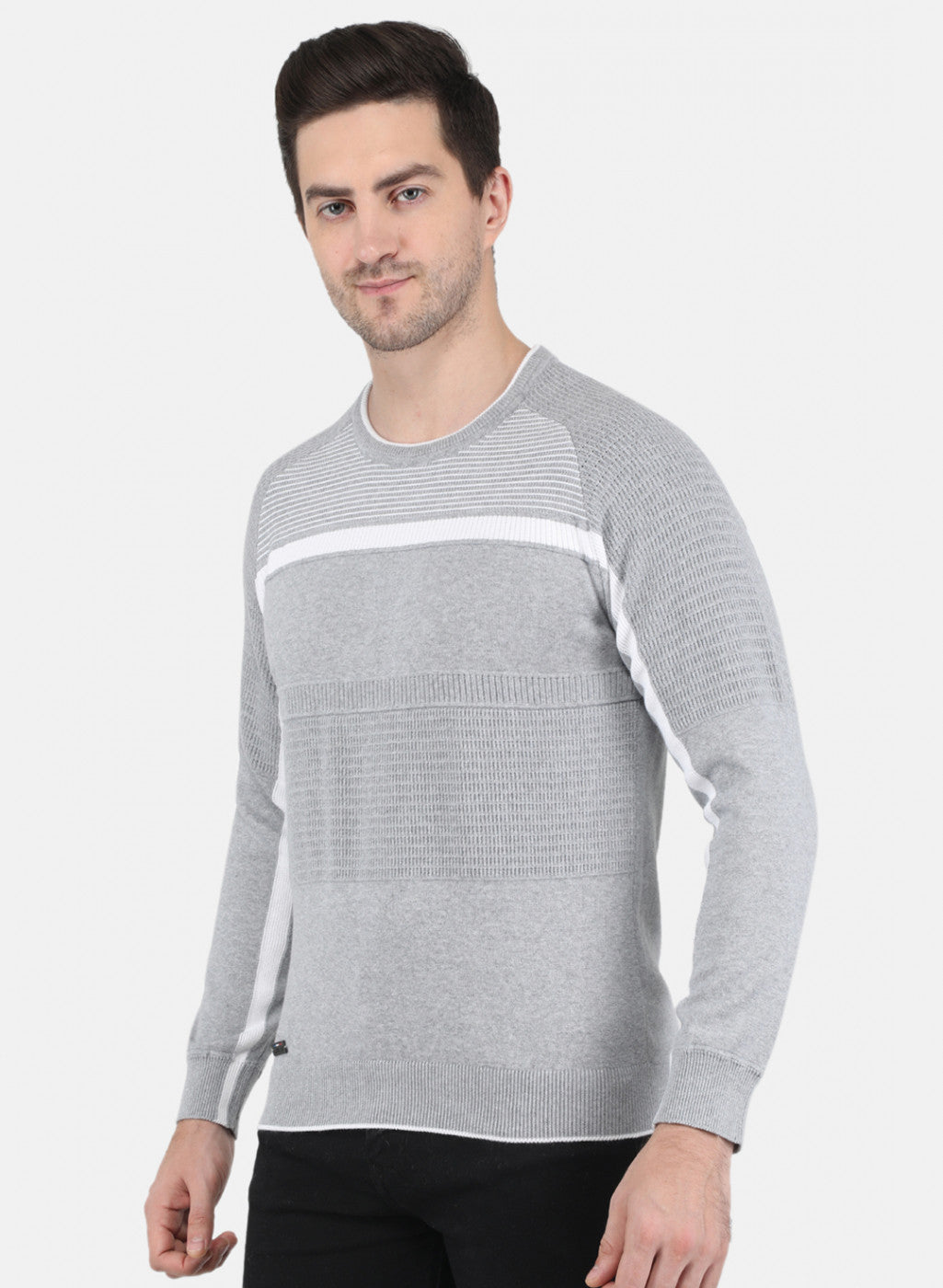 Men Grey Self Design Pullover