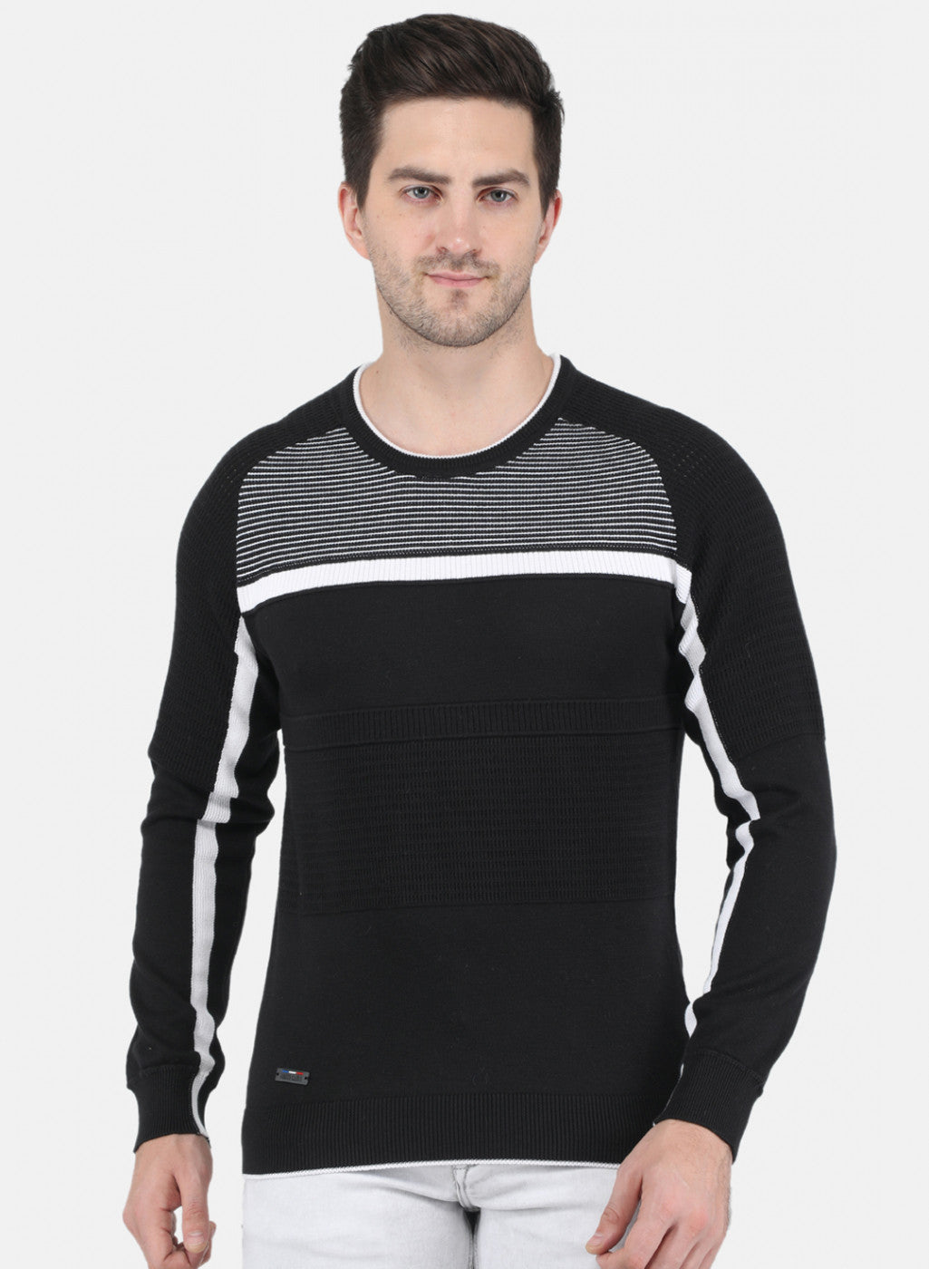 Men Black Self Design Pullover
