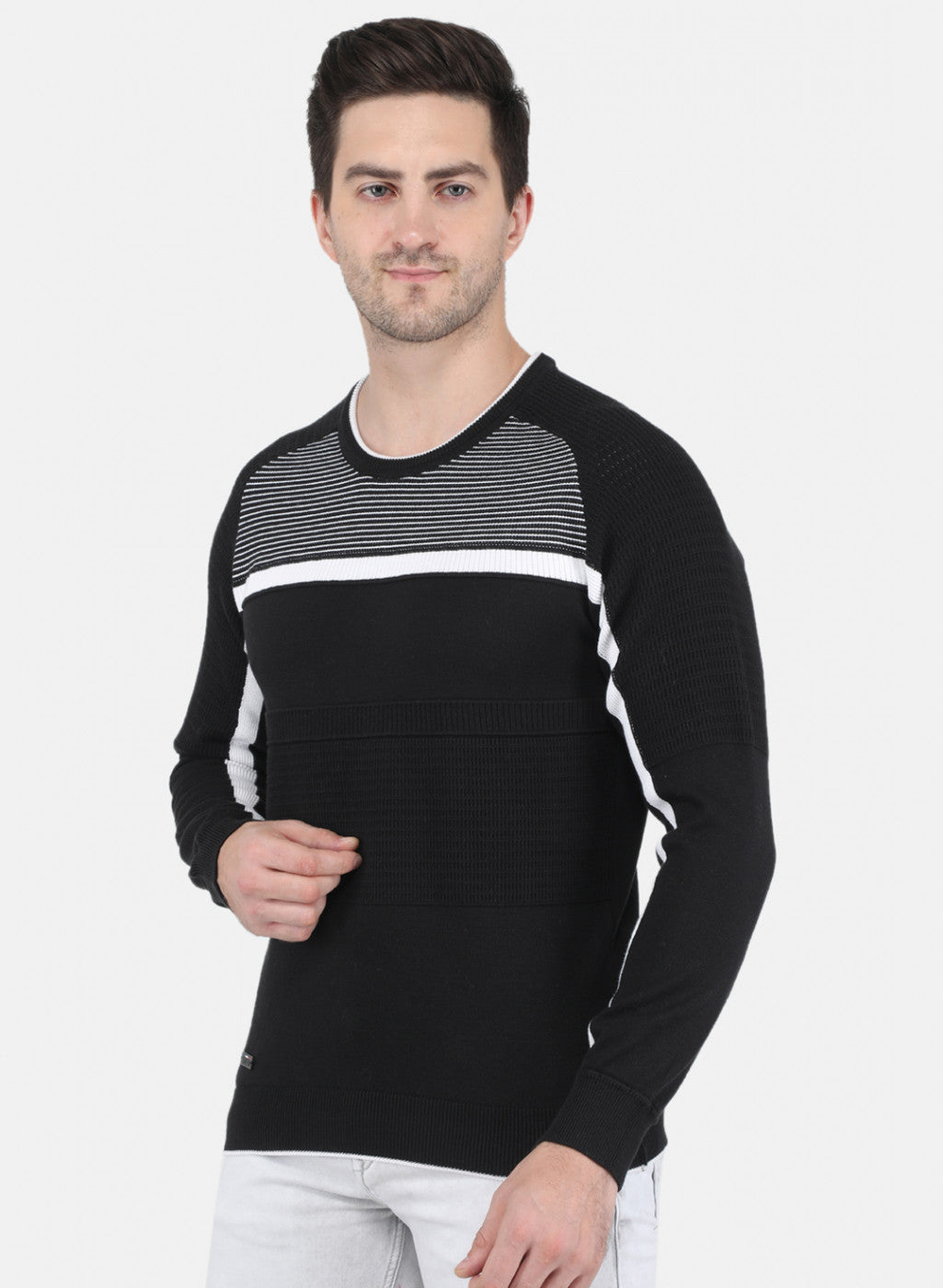 Men Black Self Design Pullover