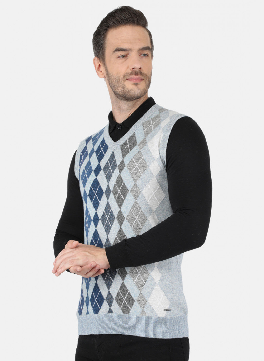 Men Blue Printed Sweater