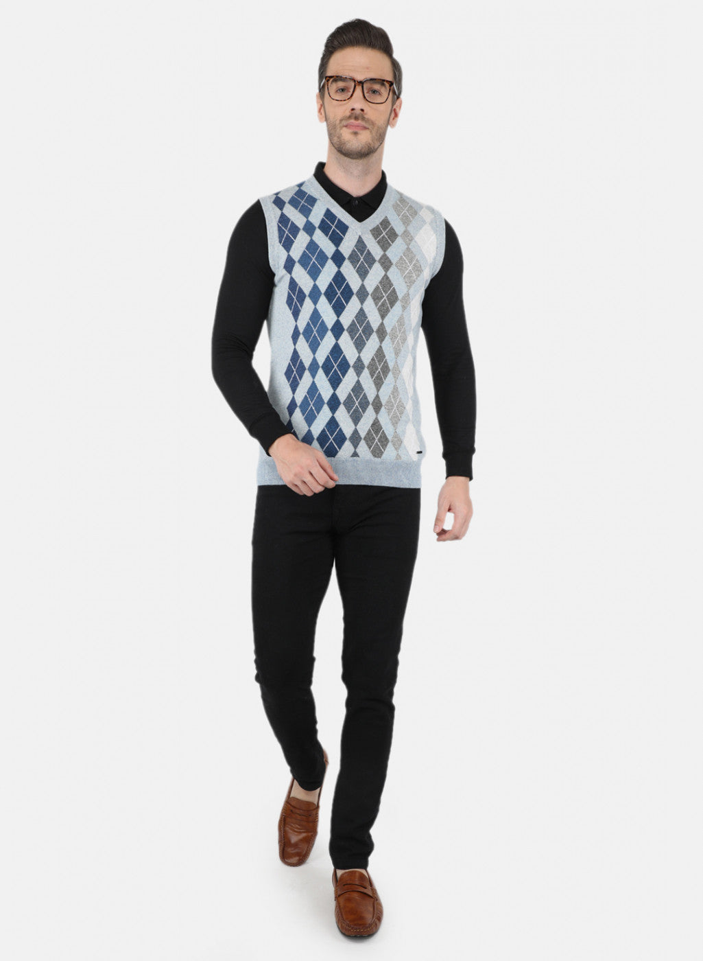 Men Blue Printed Sweater