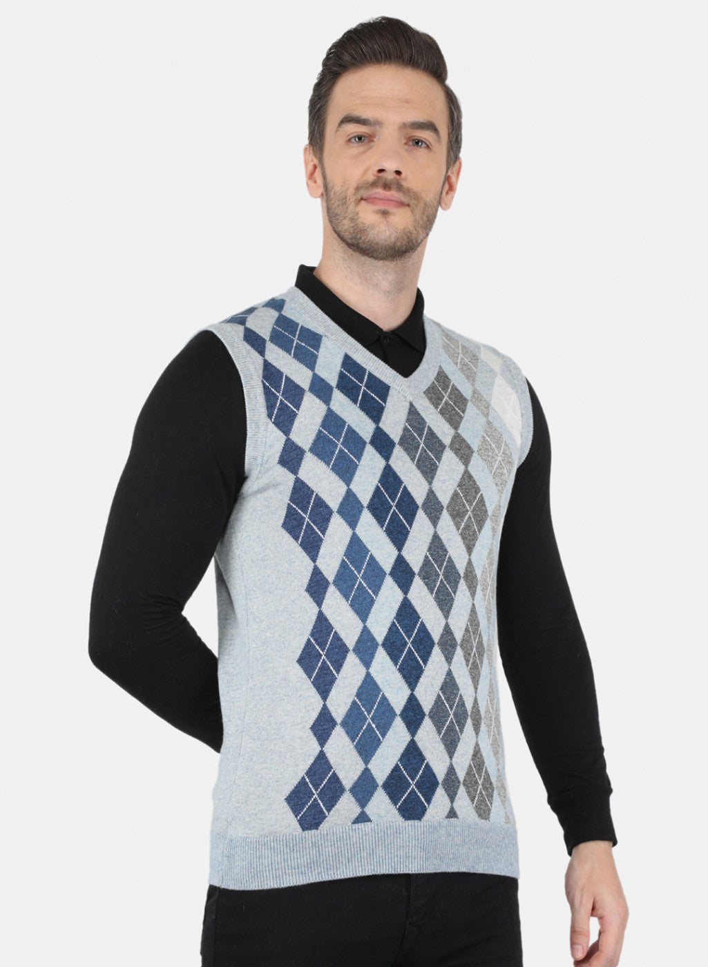 Men Blue Printed Sweater