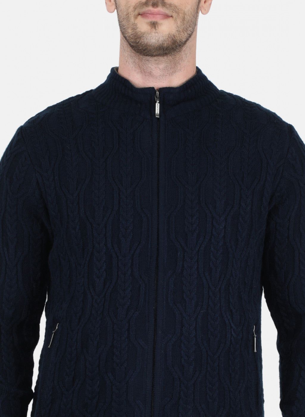 Men NAvy Blue Self Design Jacket