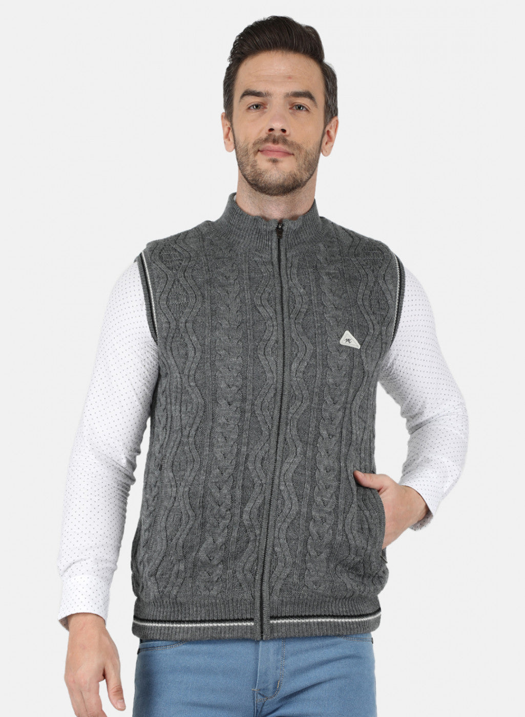 Men Grey Self Design Jacket