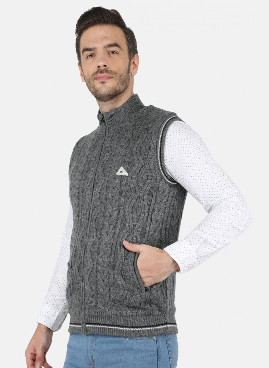 Men Grey Self Design Jacket