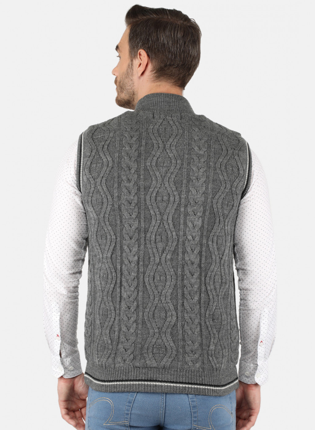 Men Grey Self Design Jacket