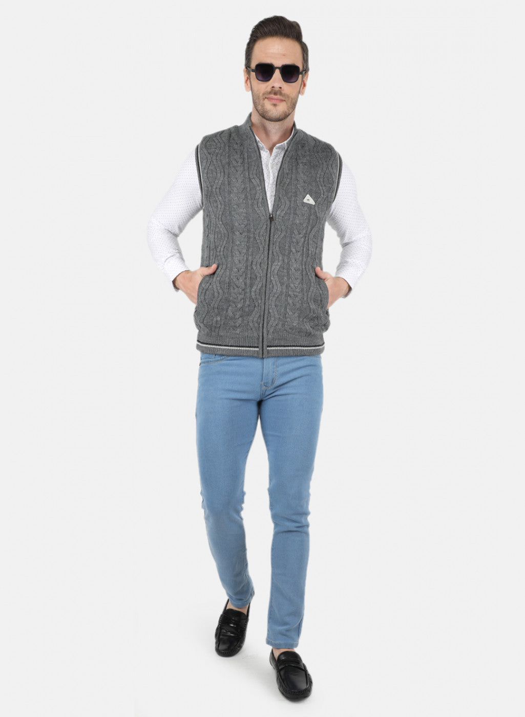 Men Grey Self Design Jacket