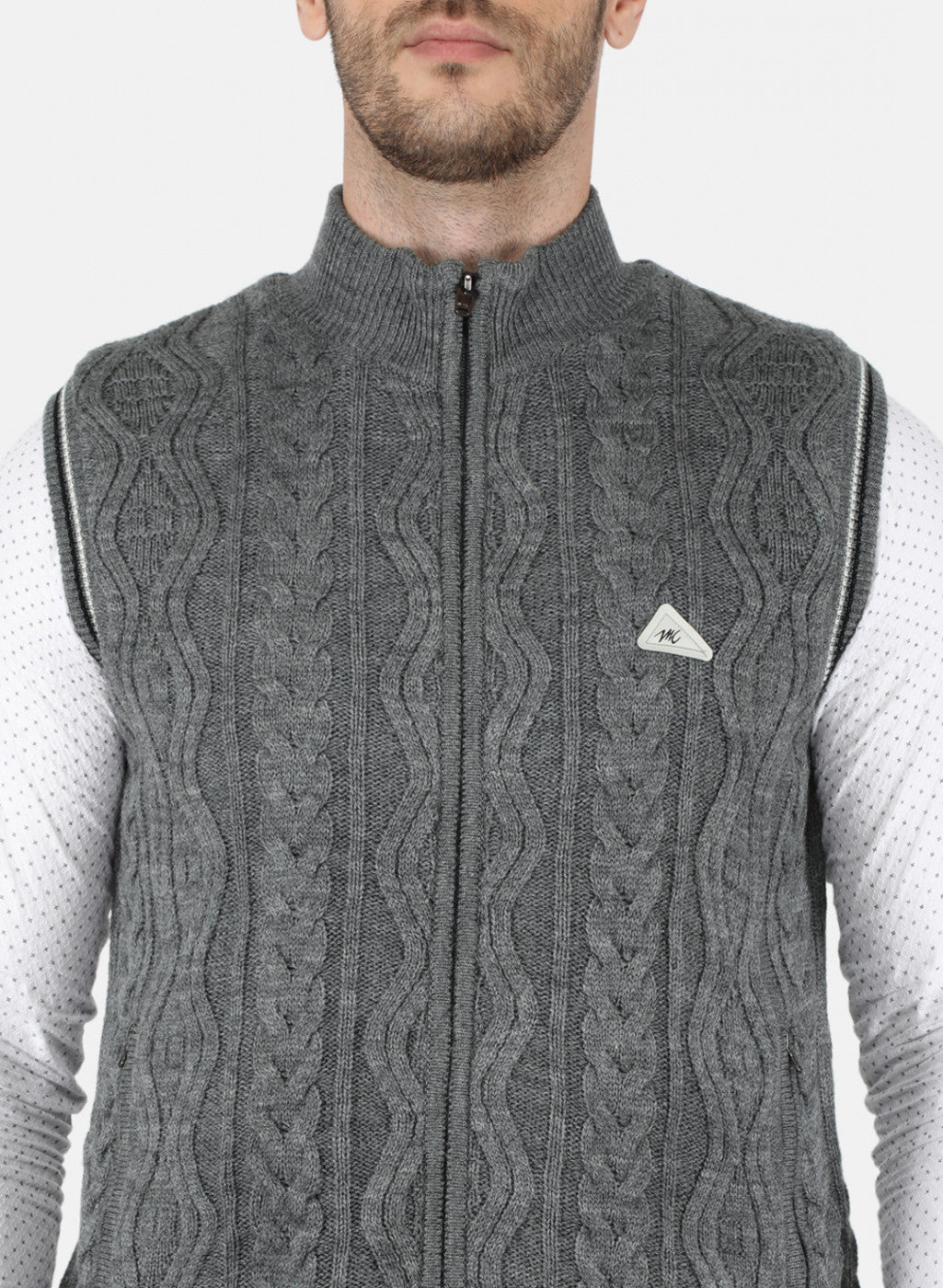 Men Grey Self Design Jacket