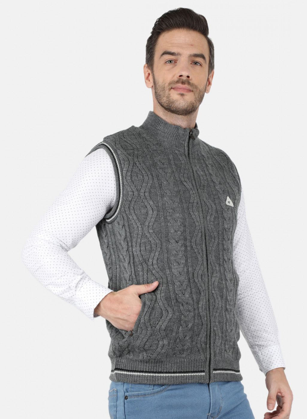 Men Grey Self Design Jacket