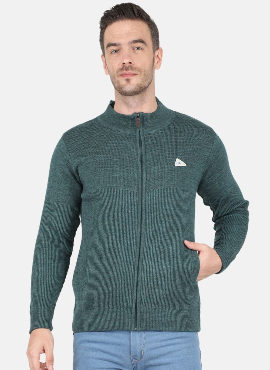 Men Green Self Design Pullover