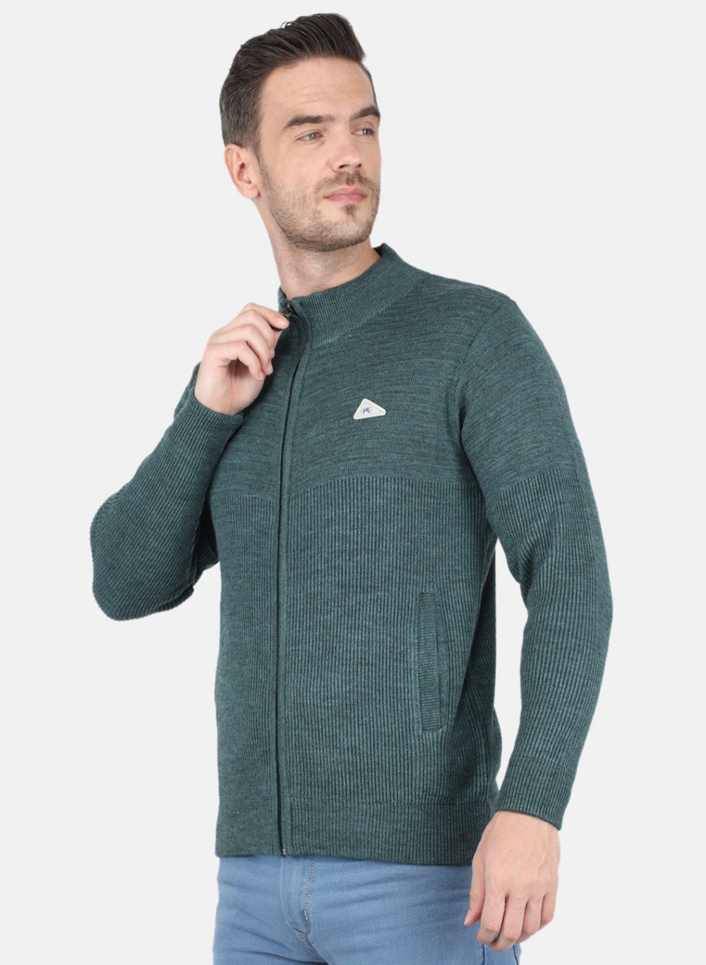 Men Green Self Design Pullover