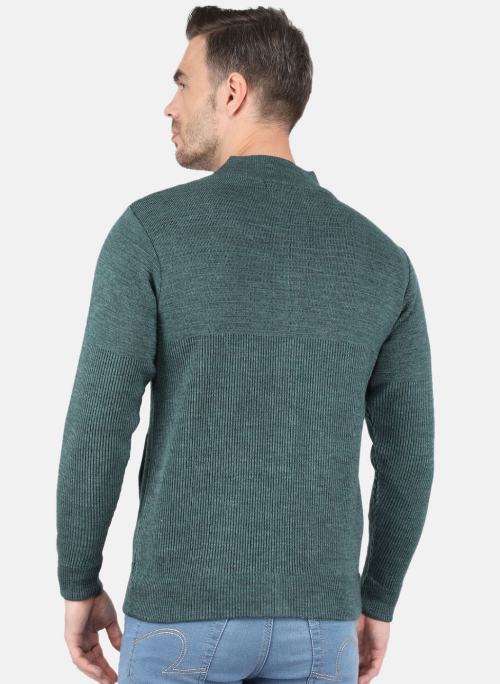 Men Green Self Design Pullover