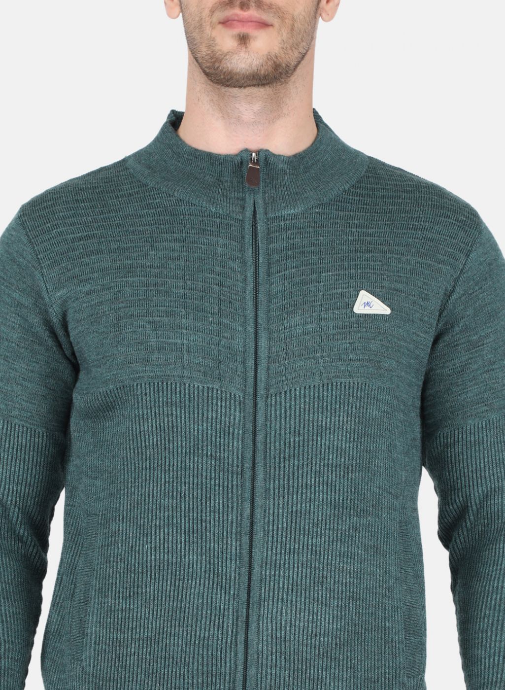 Men Green Self Design Pullover