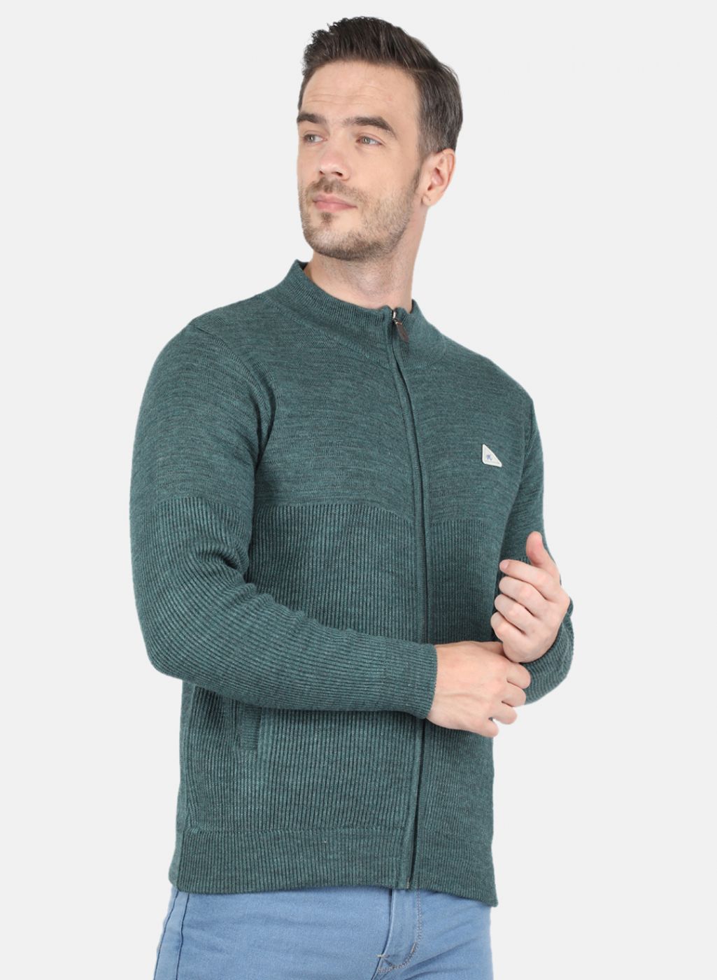 Men Green Self Design Pullover