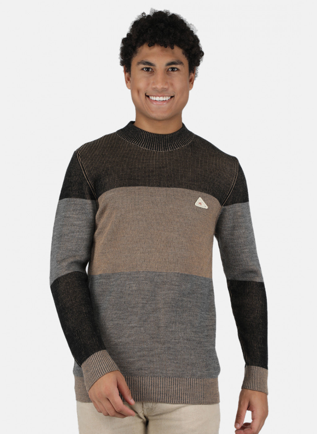 Men Beige & Grey Self Design Pullover