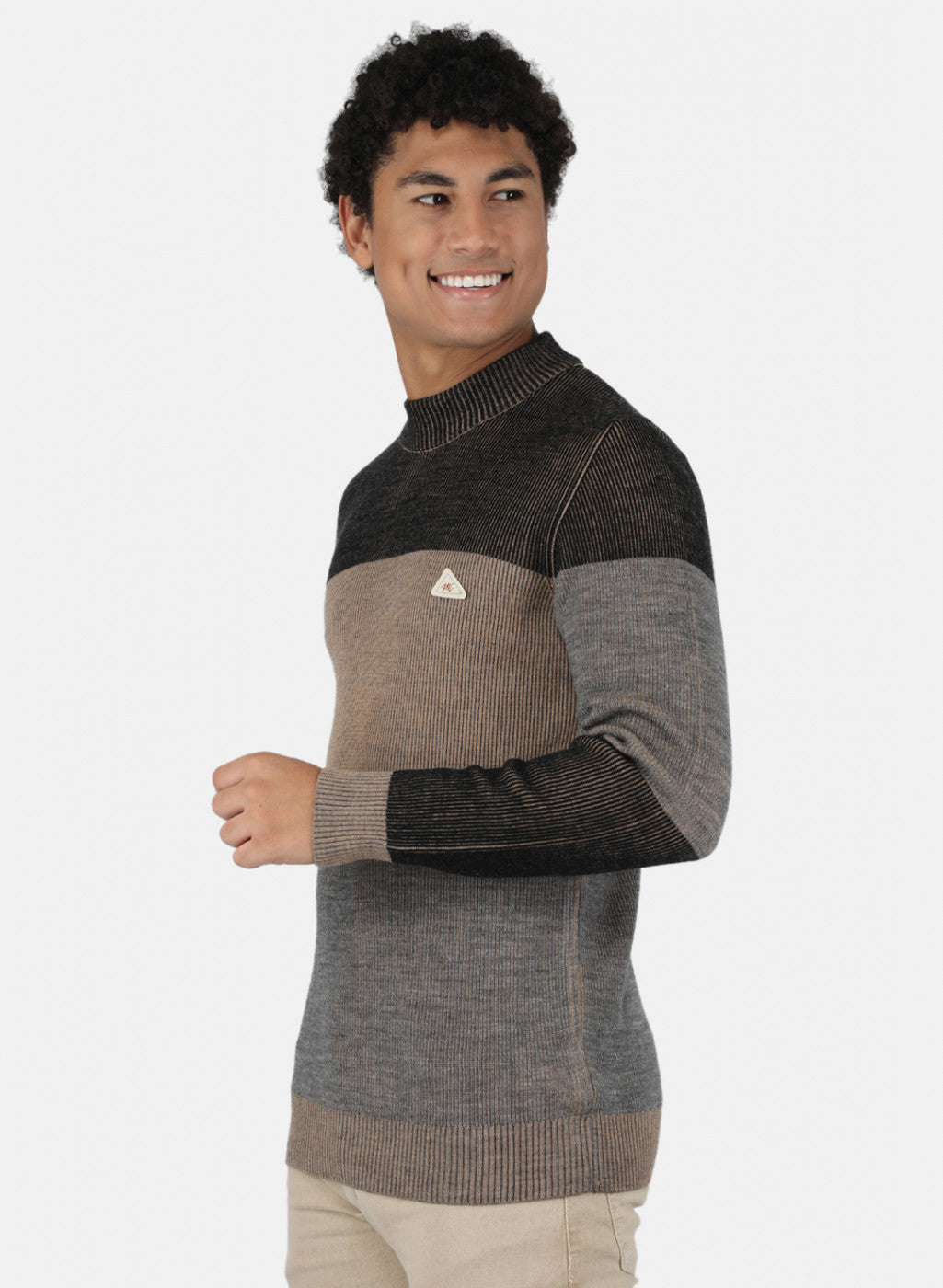 Men Beige & Grey Self Design Pullover