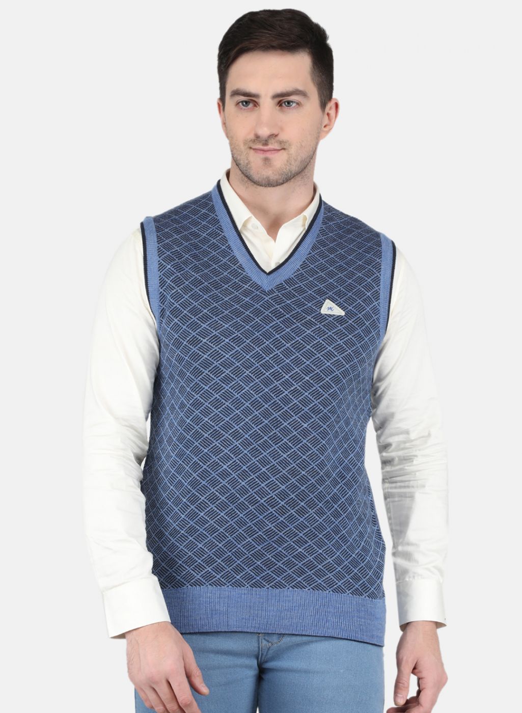 Men Blue Self Design Sweater