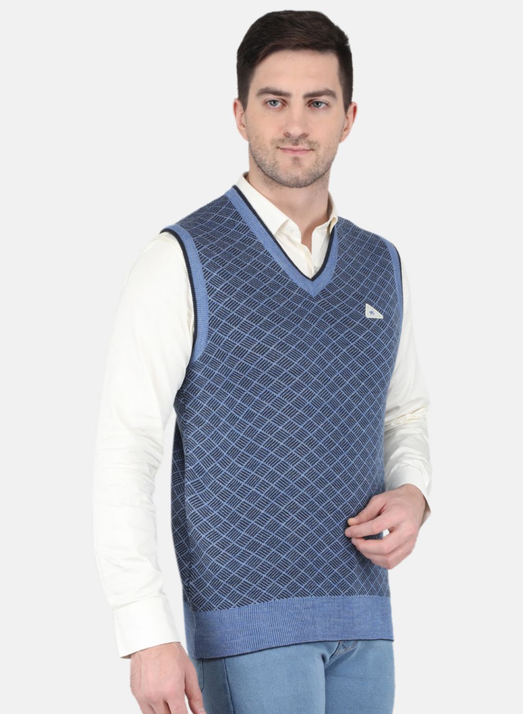 Men Blue Self Design Sweater