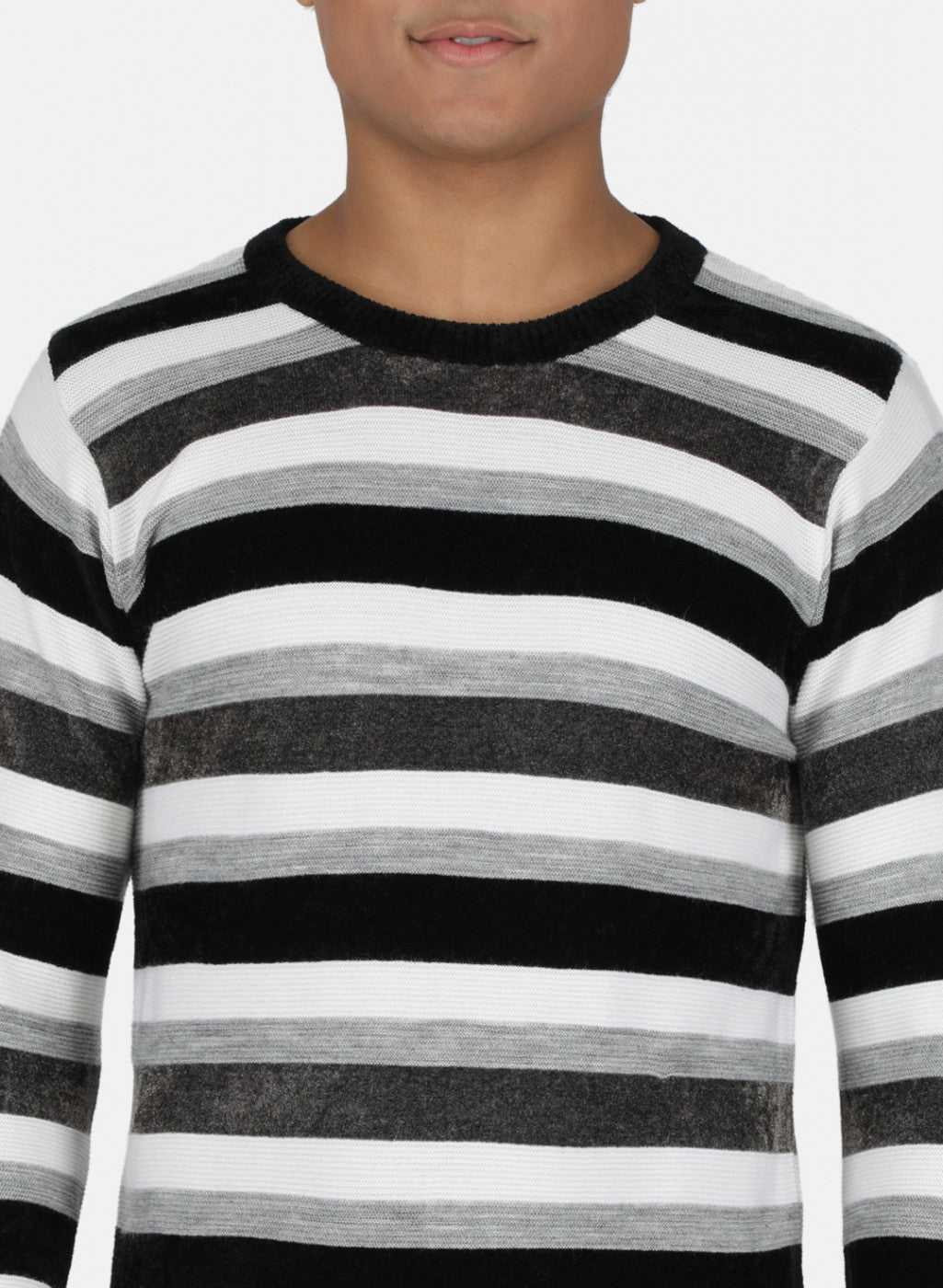 Men Black & Grey Self Design Pullover