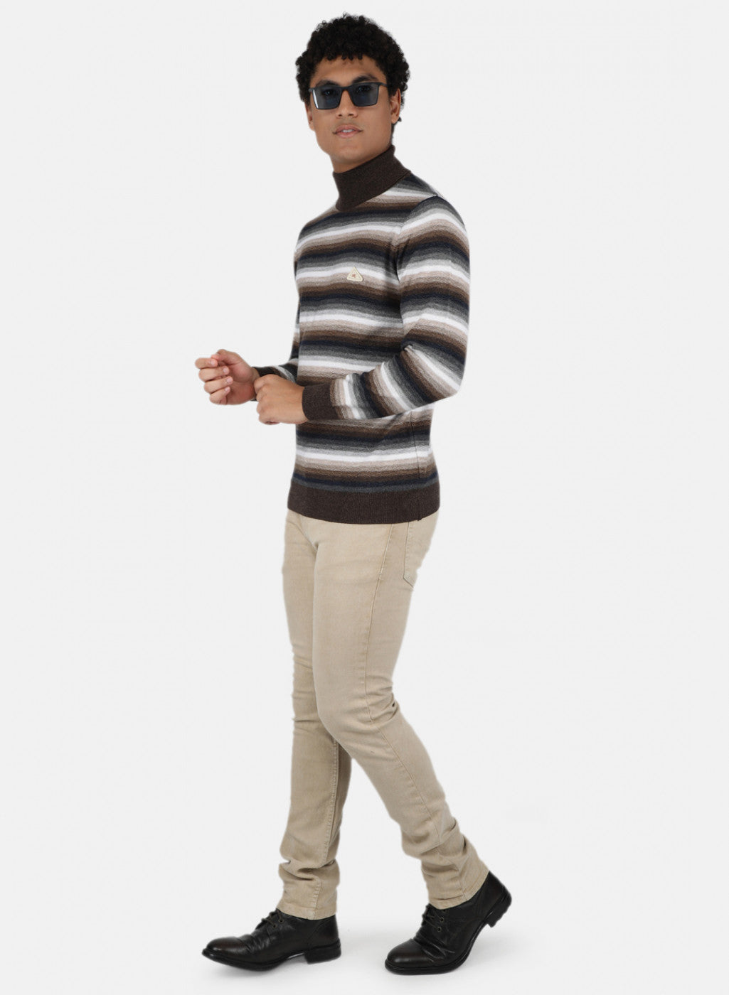 Men Brown Self Design Pullover