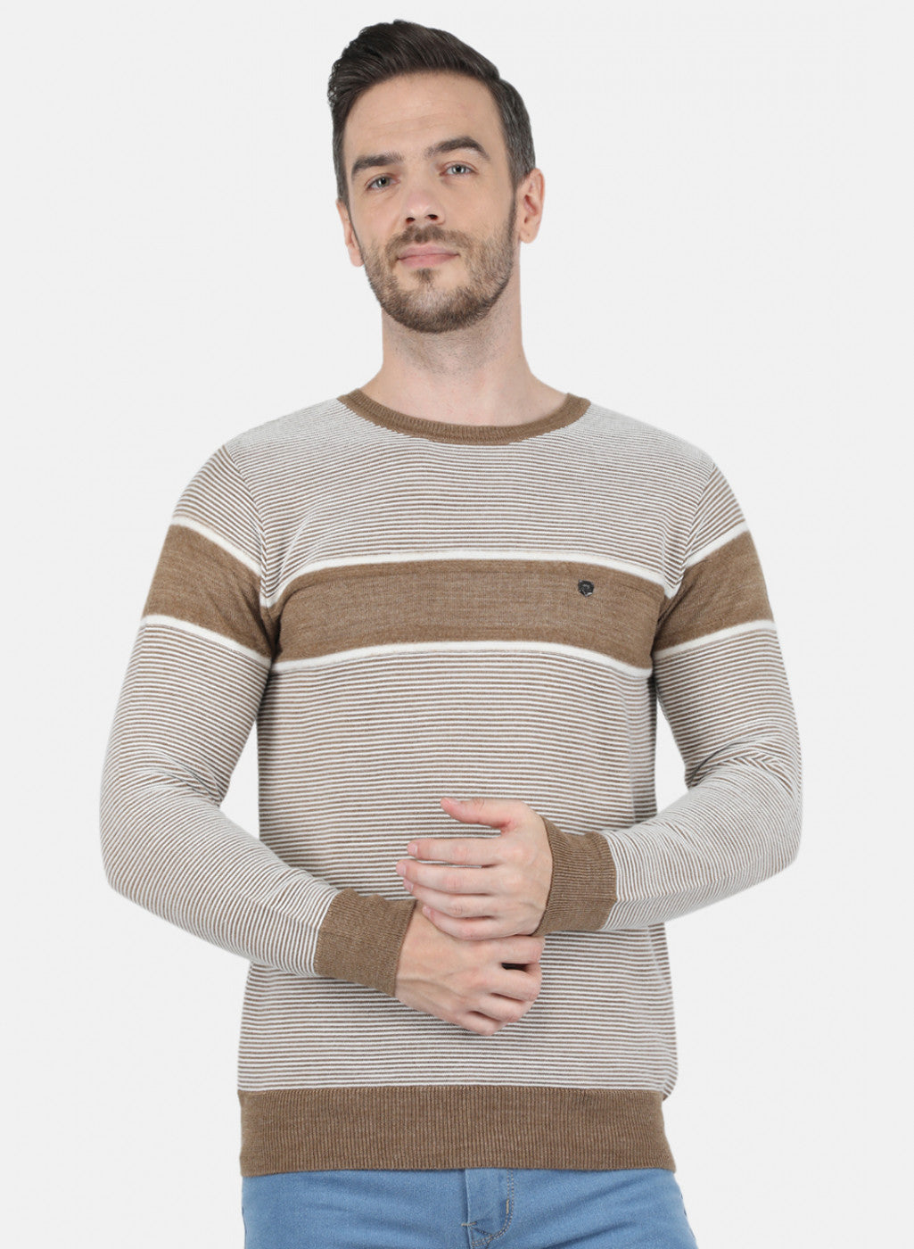 Men Light Brown Self Design Pullover