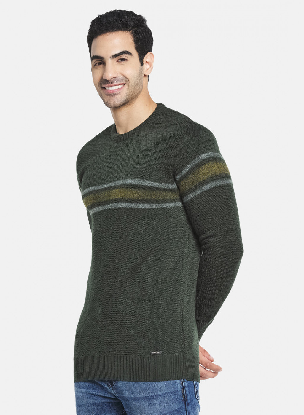 Men Green Self Design Pullover