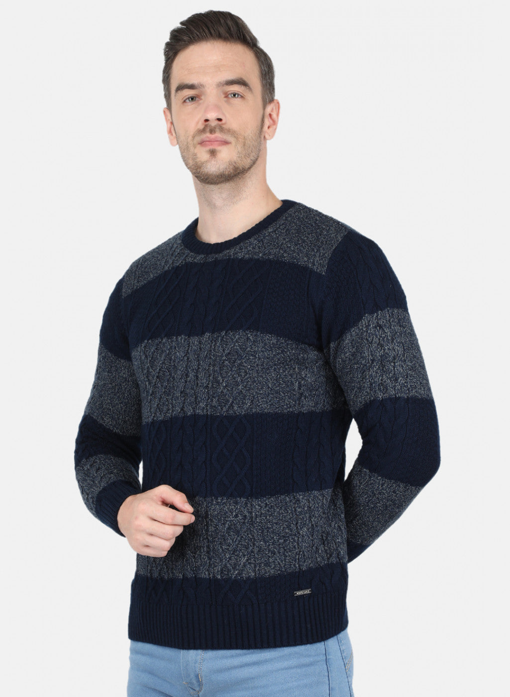 Men NAvy Blue Self Design Pullover