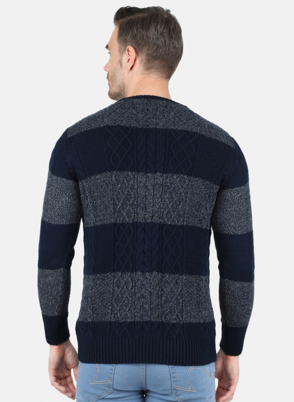 Men NAvy Blue Self Design Pullover