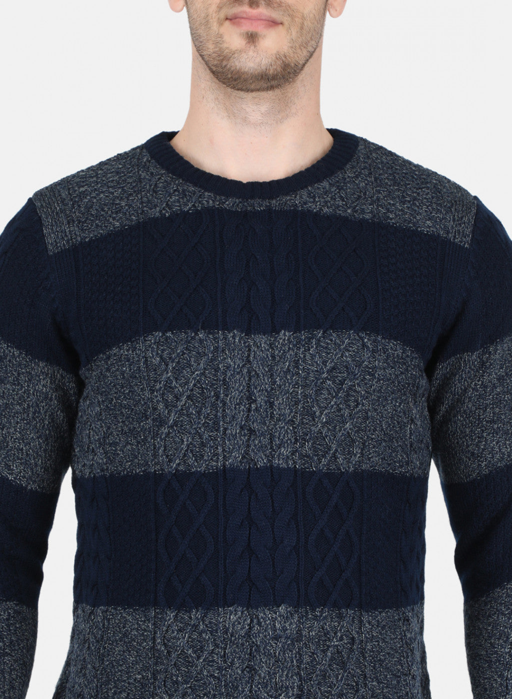 Men NAvy Blue Self Design Pullover