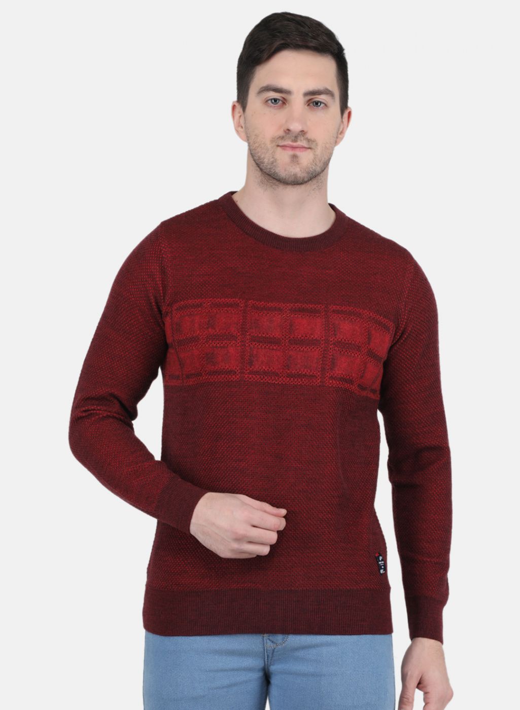 Men Red Jaquard Pullover
