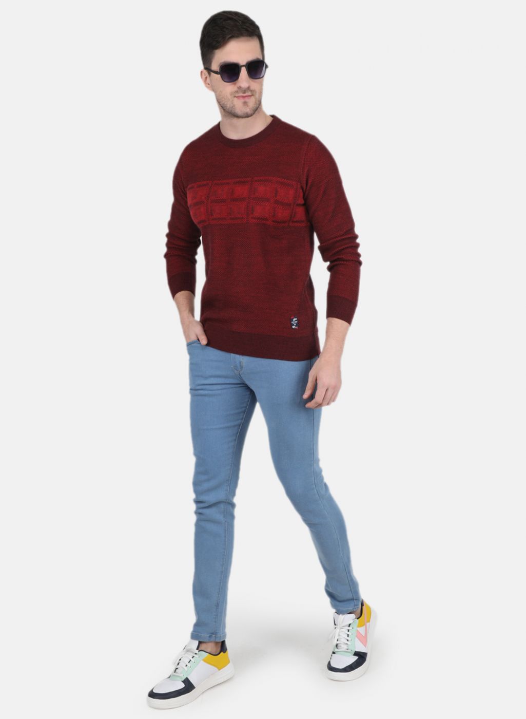 Men Red Jaquard Pullover