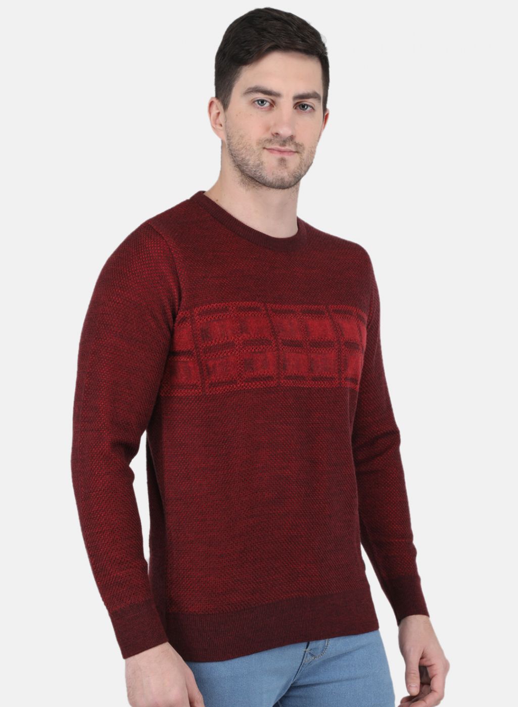 Men Red Jaquard Pullover