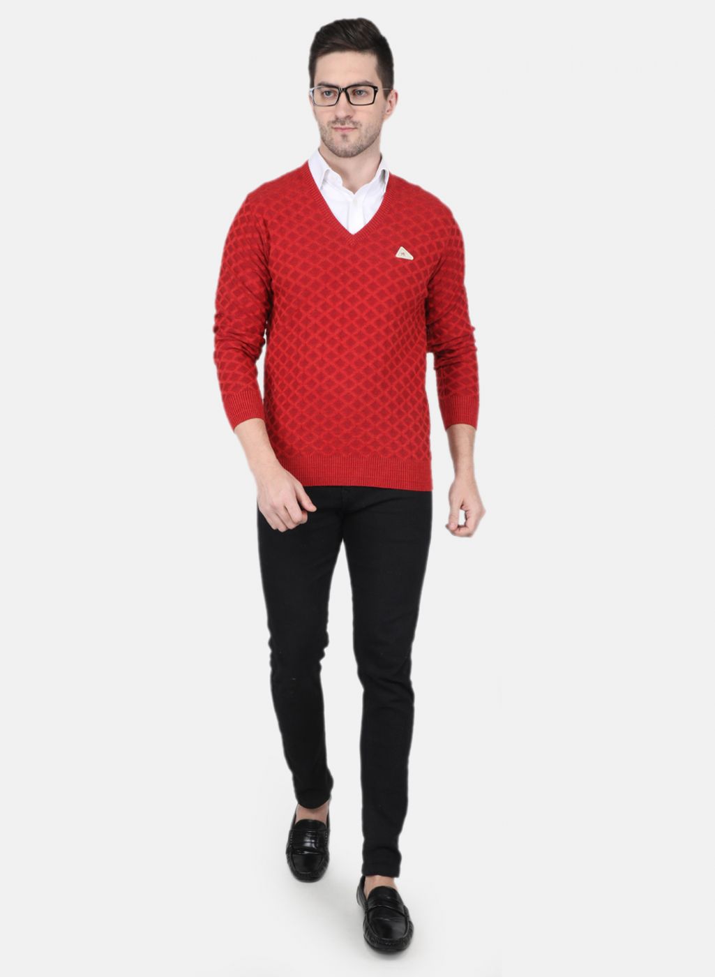 Men Orange Jaquard Pullover