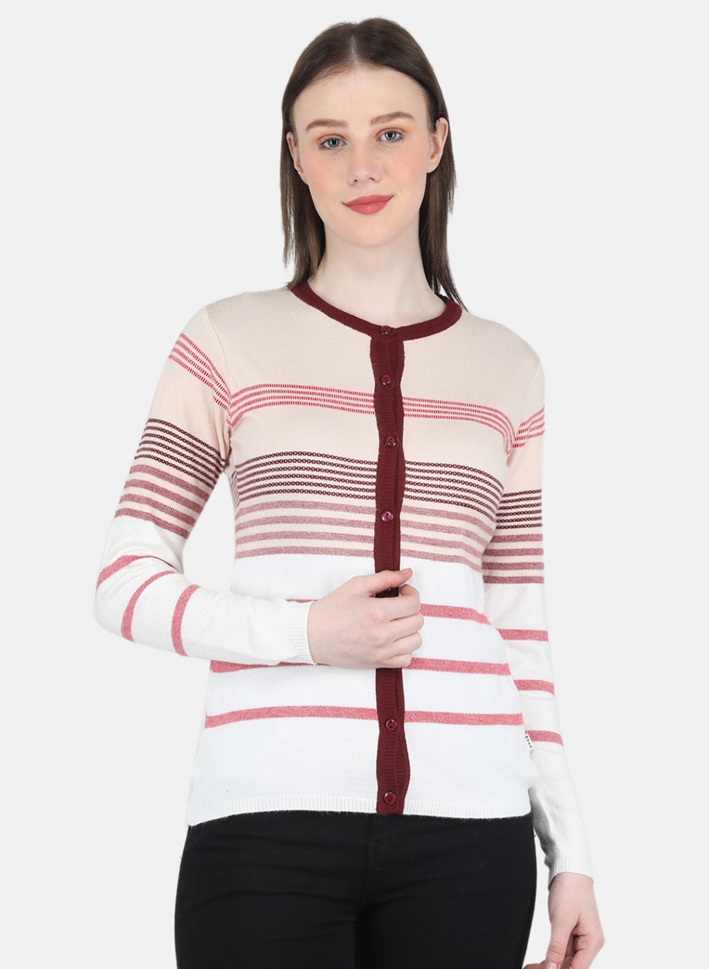 Women White Stripe Cardigan