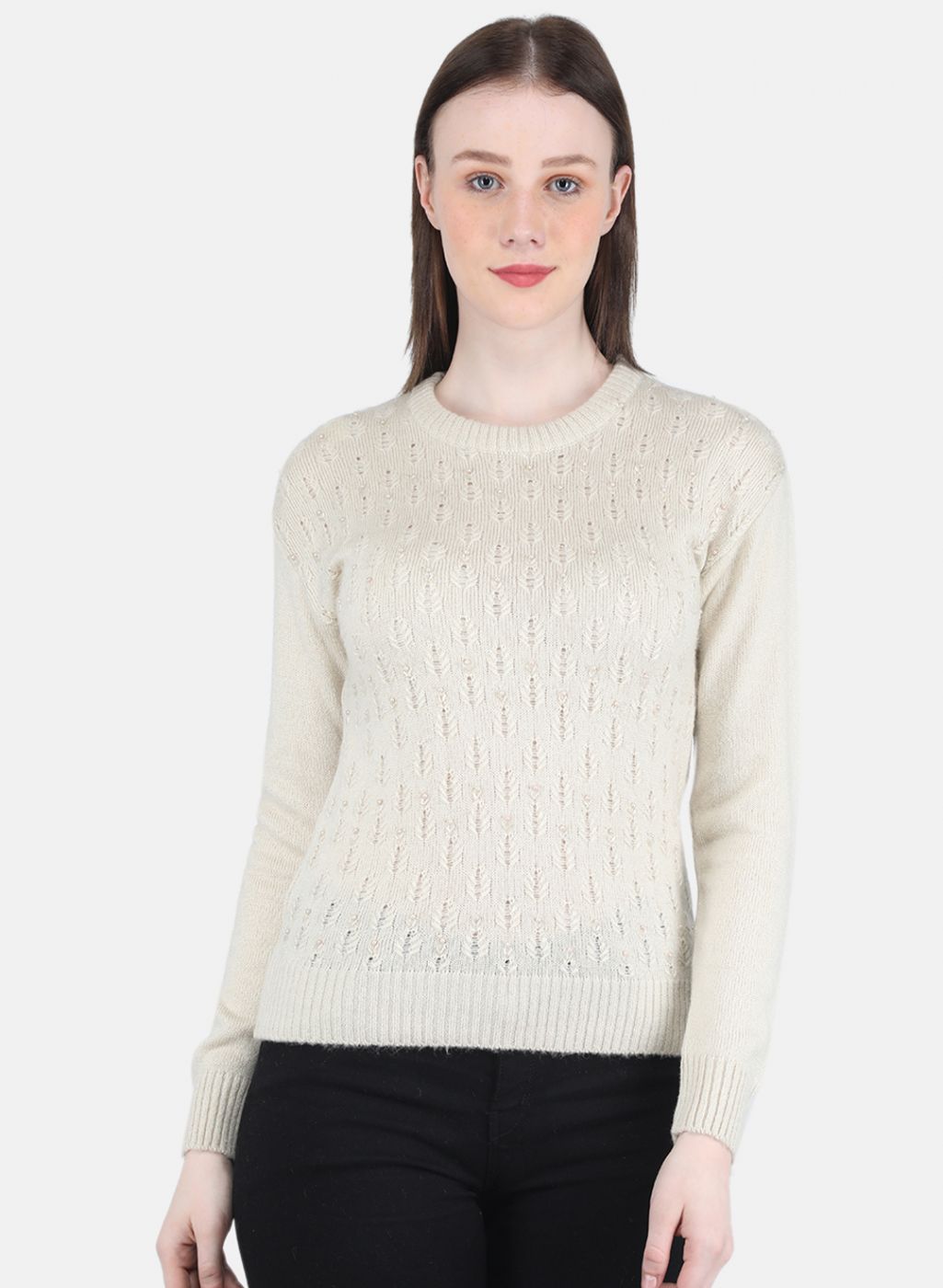 Women Cream Self Design Top