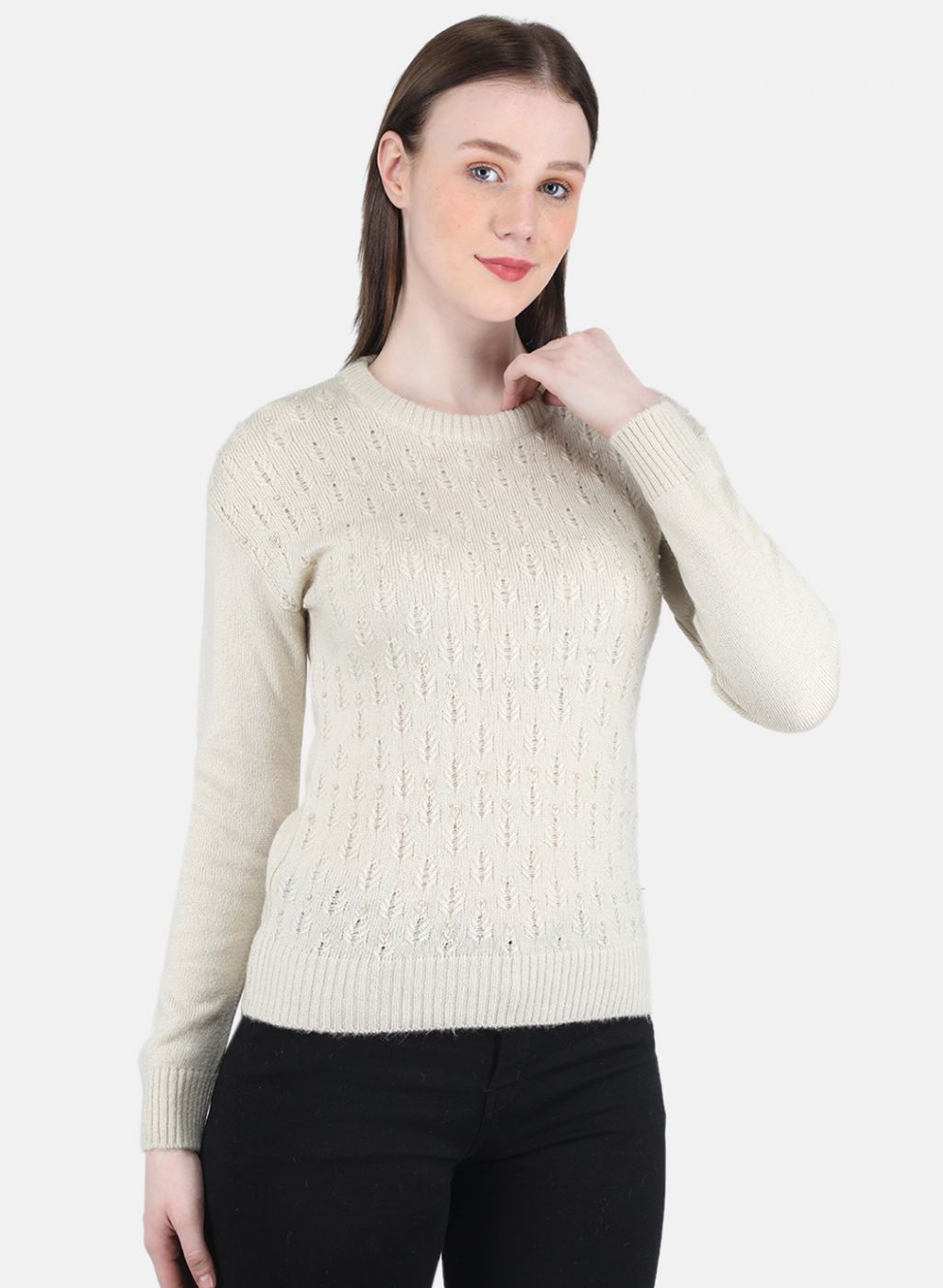 Women Cream Self Design Top